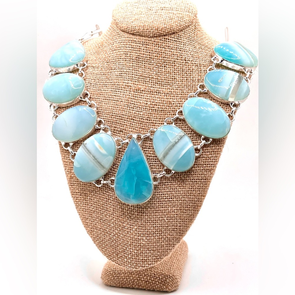 Light Blue Botswana Agate Statement Necklace